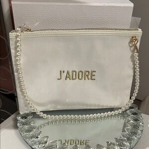 Dior Cream Cosmetic Bag with Pearl Strap